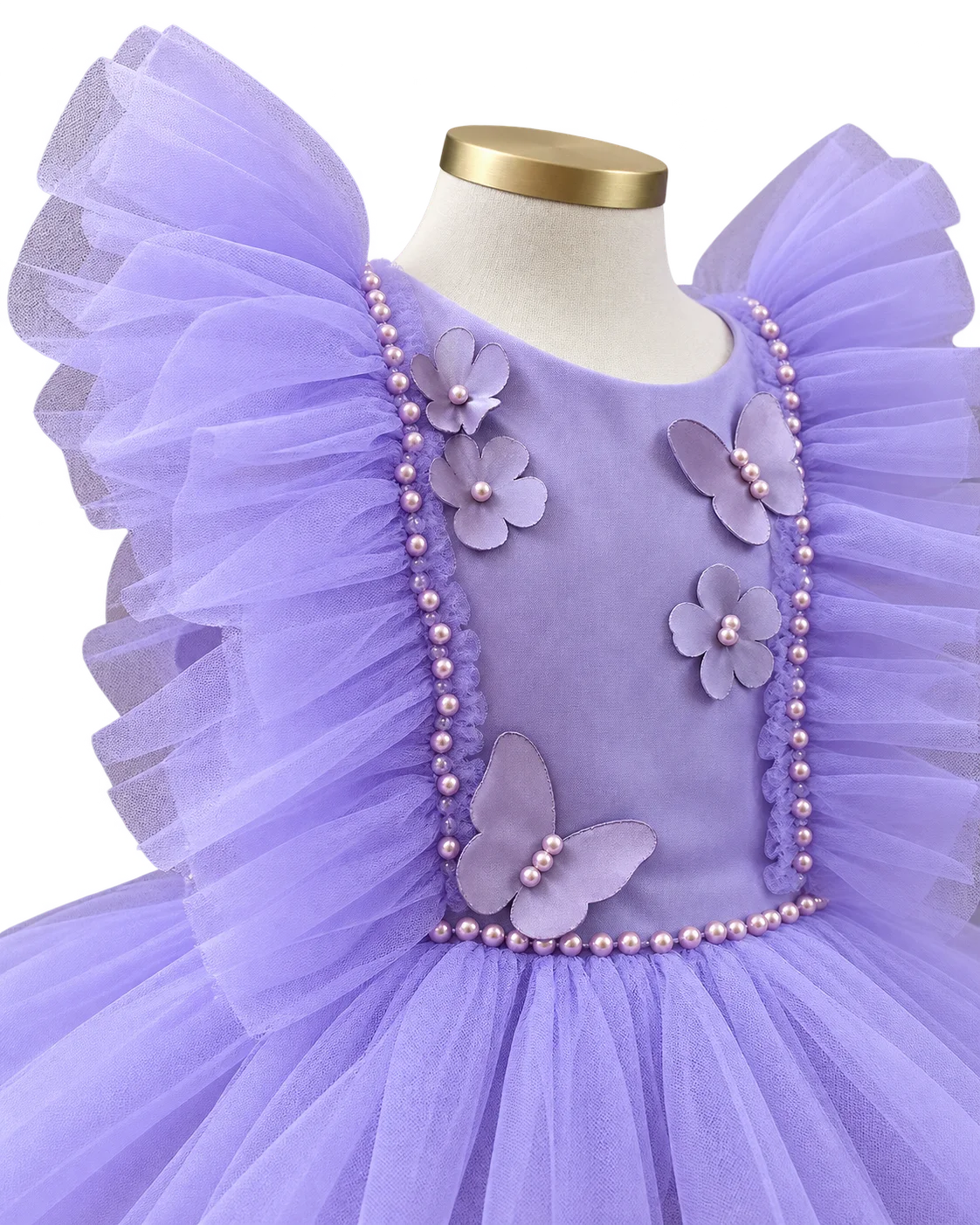 Detalhe de Vestido Jardim das Borboletas Lilás