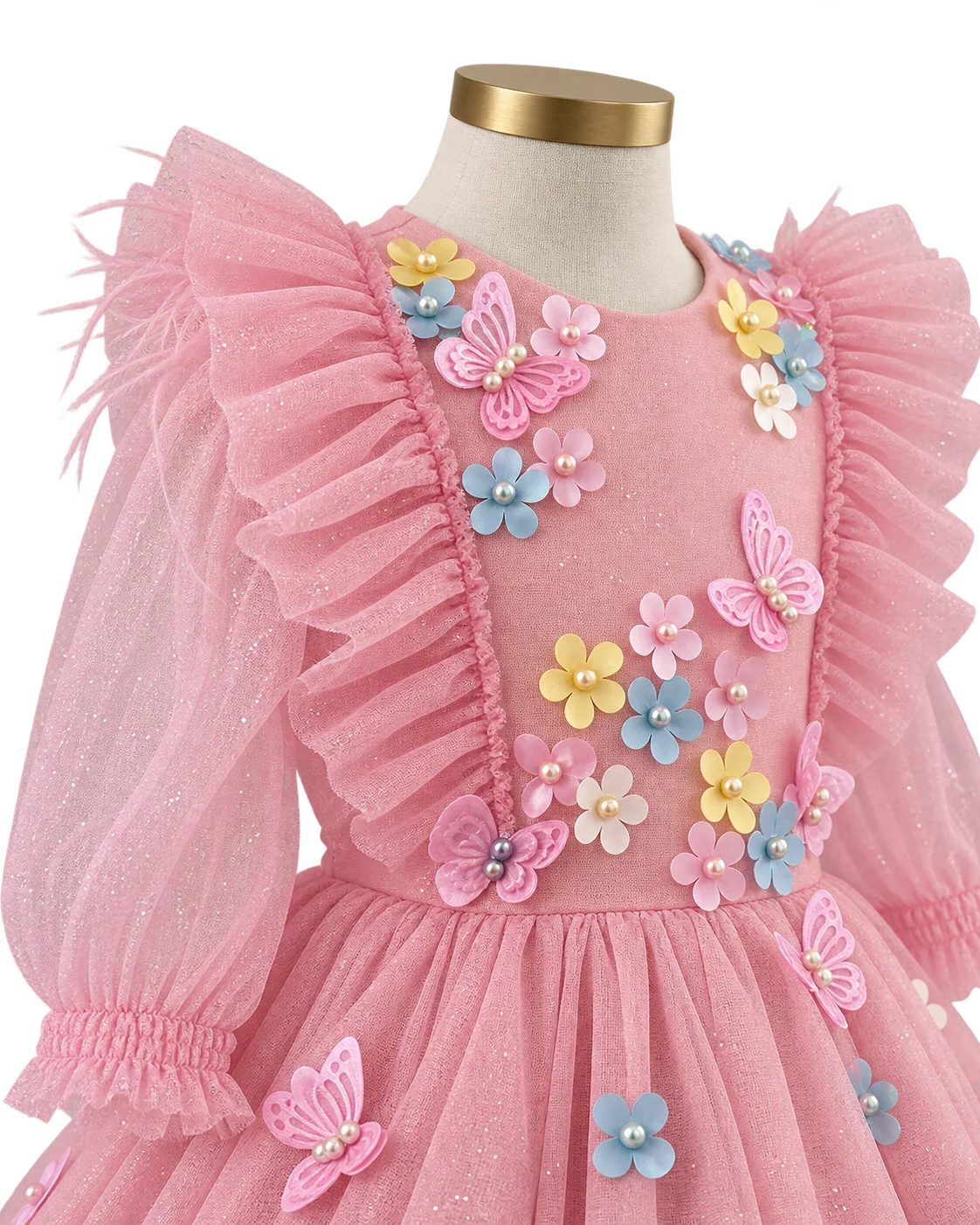 Detalhe de Vestido Jardim das Borboletas Rosa